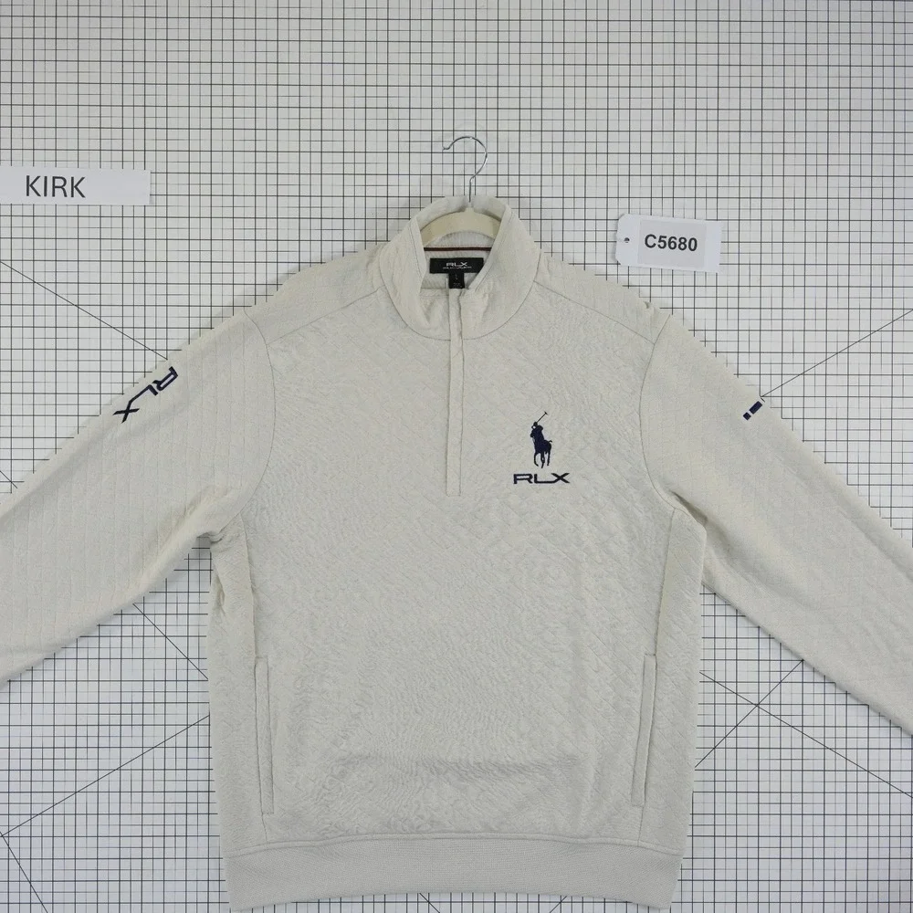 RLX RSM Golf Ralph Lauren Quarter Zip Pullover Men's Size Large Beige Quilted